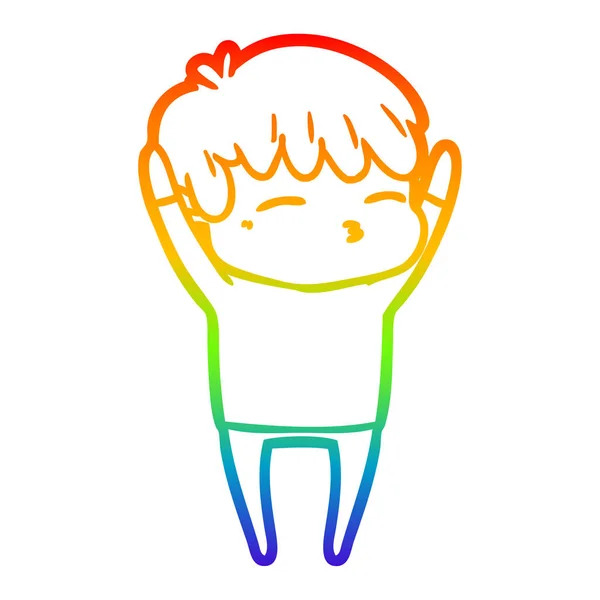 Rainbow gradient ligne dessin dessin animé garçon curieux — Image vectorielle