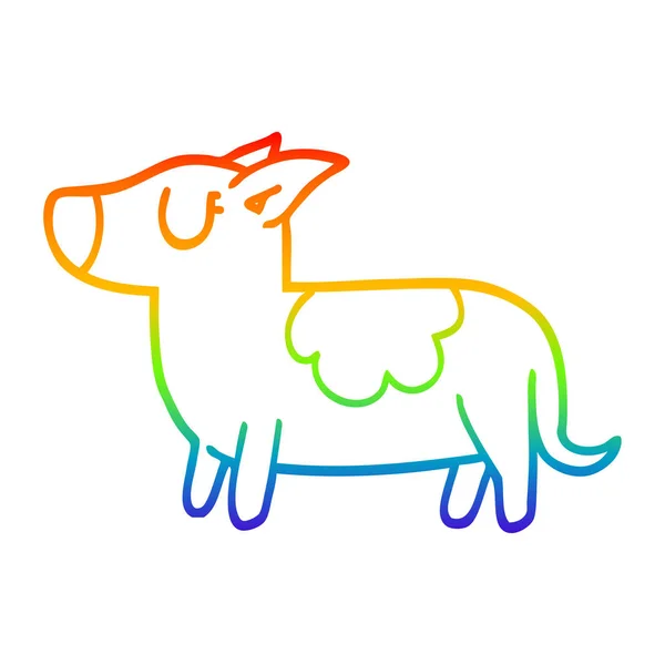 Rainbow gradient ligne dessin dessin dessin animé debout chien — Image vectorielle