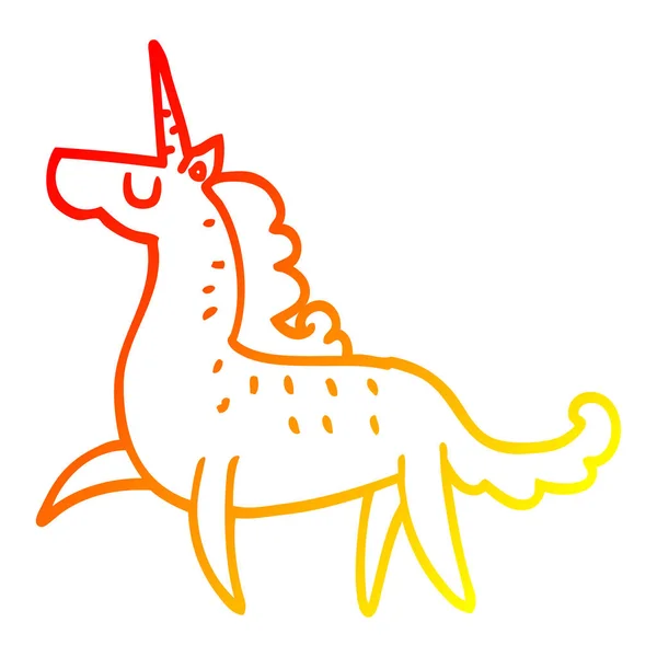Línea de gradiente caliente dibujo dibujos animados unicornio mágico — Archivo Imágenes Vectoriales