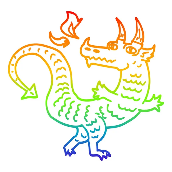 Arco iris gradiente línea dibujo dibujos animados dragón mágico — Vector de stock