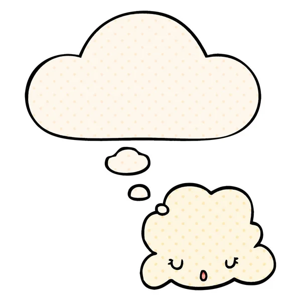 Cute cartoon cloud and thought bubble in comic book style — Stock Vector