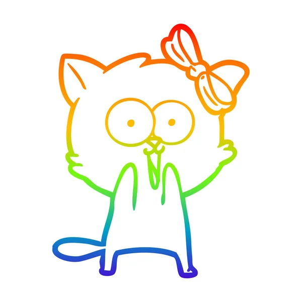 Rainbow gradient ligne dessin chat dessin animé — Image vectorielle