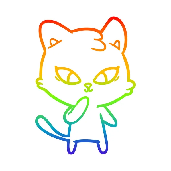 彩虹渐变线绘制可爱的卡通猫 — 图库矢量图片