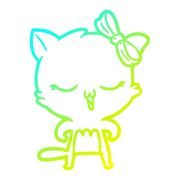 Ligne de dégradé froid dessin chat dessin animé avec arc sur la tête — Image vectorielle