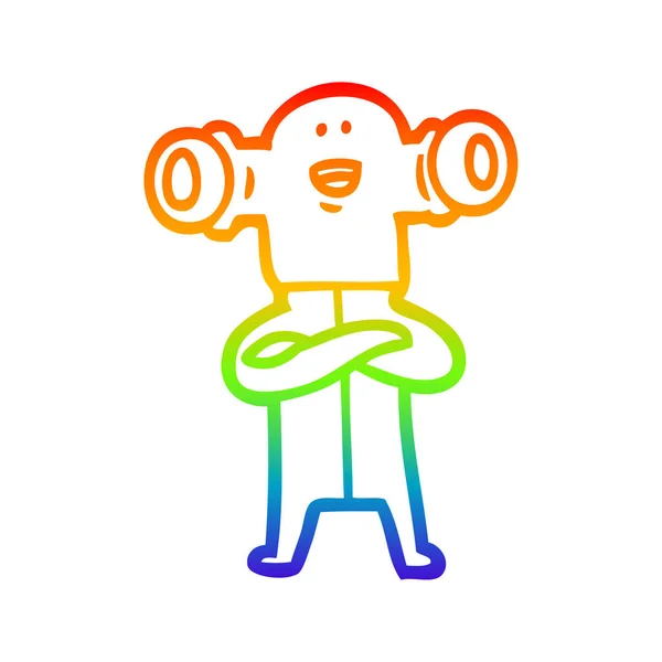 彩虹渐变线绘制友好的卡通外星人 — 图库矢量图片