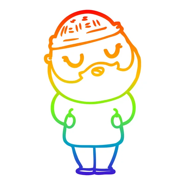 Rainbow gradient ligne dessin homme dessin animé avec barbe — Image vectorielle