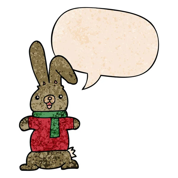 Cartoon rabbit and speech bubble in retro texture style — Stock Vector