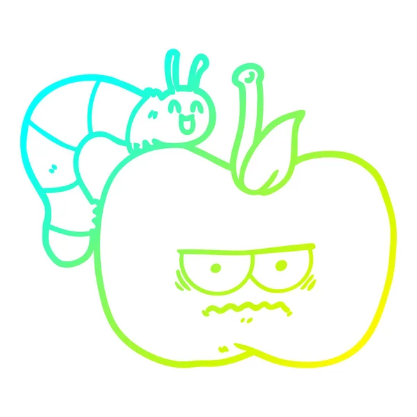 Kall gradient linje ritning tecknad grinig äpple och Caterpillar — Stock vektor