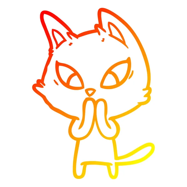 Warm gradient line drawing confused cartoon cat — Stock Vector