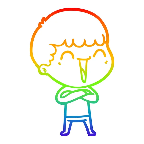 Rainbow gradient linje ritning tecknad lycklig man — Stock vektor