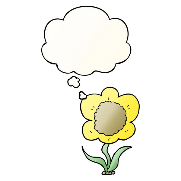Fleur de dessin animé et bulle de pensée dans un style de dégradé lisse — Image vectorielle