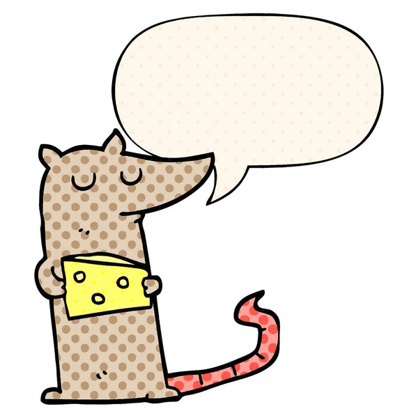 Ratón de dibujos animados y queso y burbuja del habla en estilo de cómic — Archivo Imágenes Vectoriales
