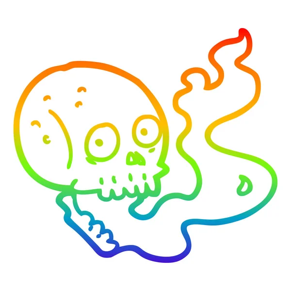 Arco-íris linha gradiente desenho cartoon assombrado crânio — Vetor de Stock