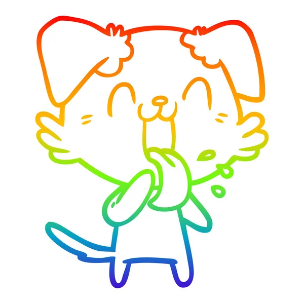 Linea gradiente arcobaleno disegno fumetto ansimando cane — Vettoriale Stock