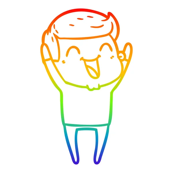 Regenboog gradiënt lijntekening cartoon man lachen — Stockvector