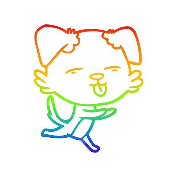 Arco iris gradiente línea dibujo dibujos animados perro sobresaliendo lengua — Vector de stock