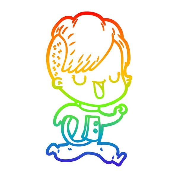 Rainbow gradient ligne dessin animé astronaute fille avec hipste — Image vectorielle