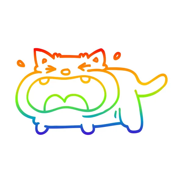 Arco iris gradiente línea dibujo dibujos animados llorando gato — Archivo Imágenes Vectoriales