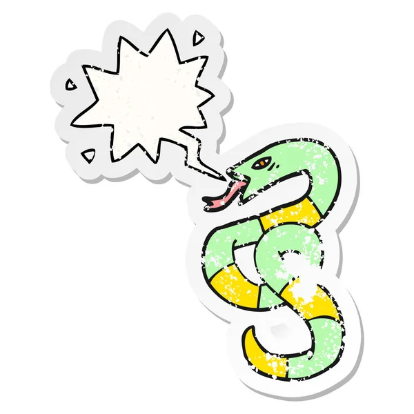 Шипіння мультяшної змії і голосової бульбашки засмучений наклейка — стоковий вектор