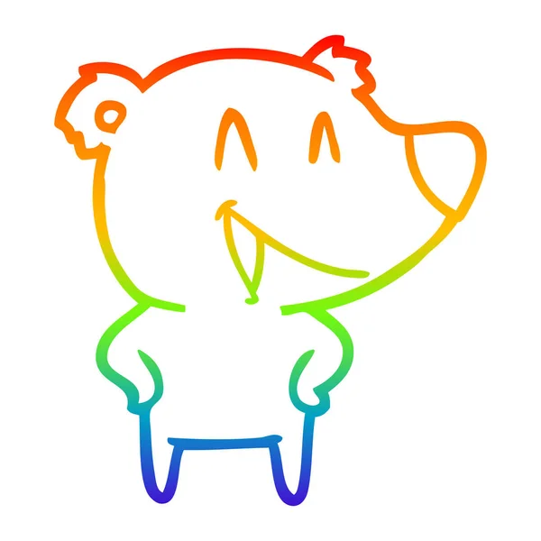 虹のグラデーションライン描画笑いクマ漫画 — ストックベクタ