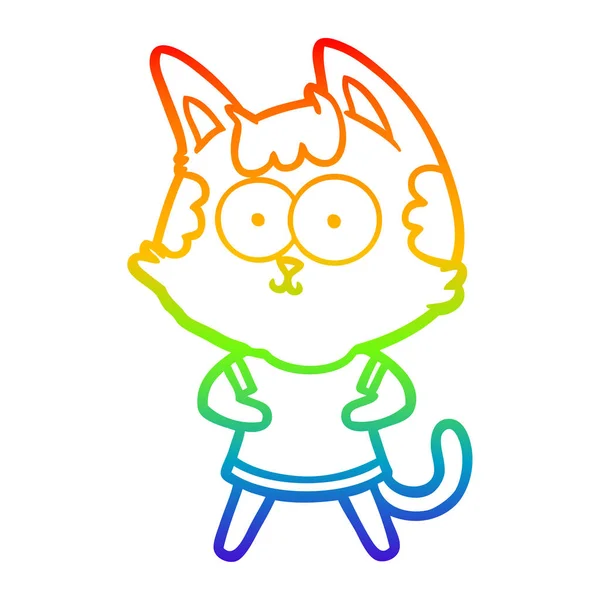 Linea gradiente arcobaleno disegno felice gatto cartone animato — Vettoriale Stock