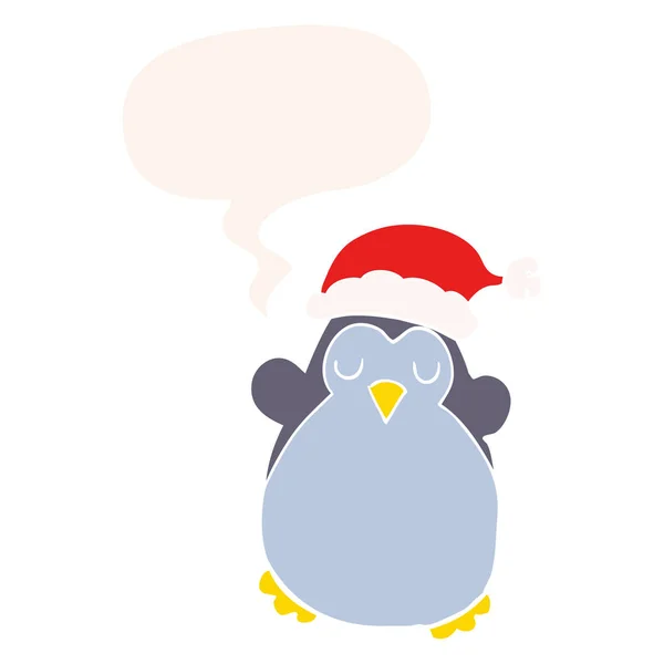 Cute christmas penguin and speech bubble in retro style — Stock Vector