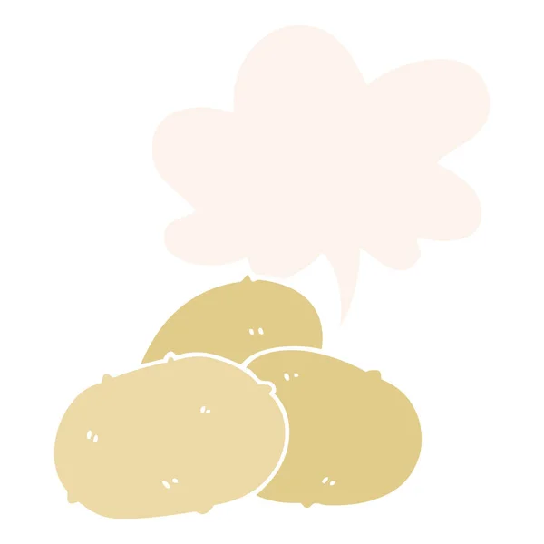 卡通土豆和复古风格的语音泡泡 — 图库矢量图片