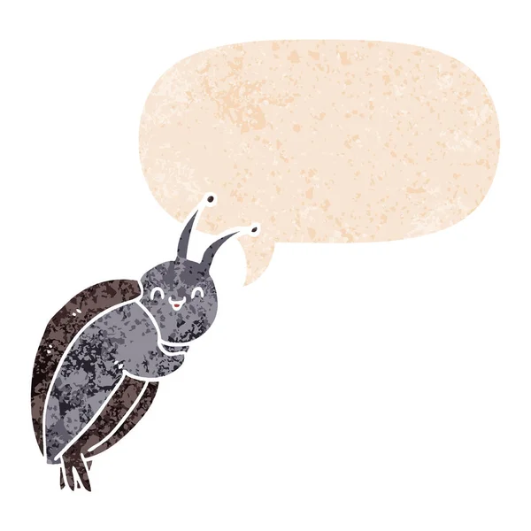 Cute Cartoon Beetle i bańka mowy w stylu retro teksturowane — Wektor stockowy
