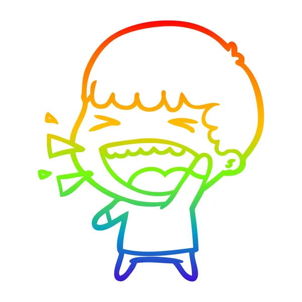 Regenboog gradiënt lijntekening cartoon lachende man — Stockvector