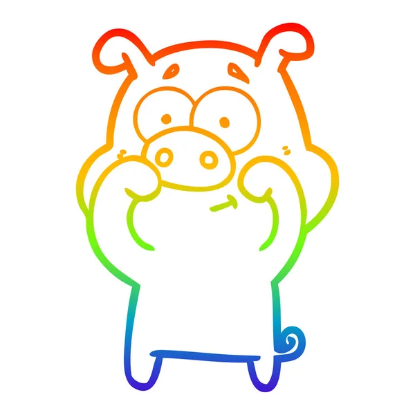 Rainbow gradient ligne dessin heureux dessin animé cochon — Image vectorielle