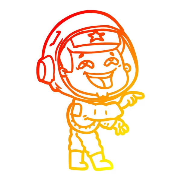 Linha gradiente quente desenho cartoon risonho astronauta — Vetor de Stock