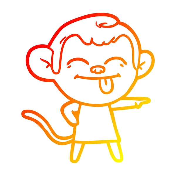 Warme kleurovergang lijntekening grappige cartoon Monkey pointing — Stockvector