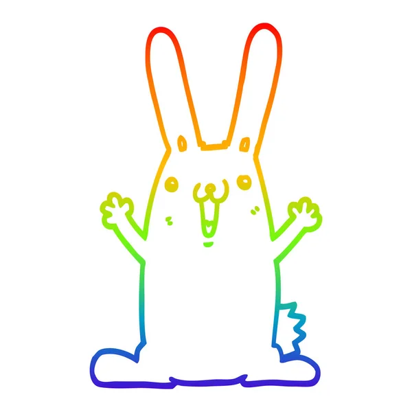 Rainbow gradient linje ritning tecknad kanin — Stock vektor