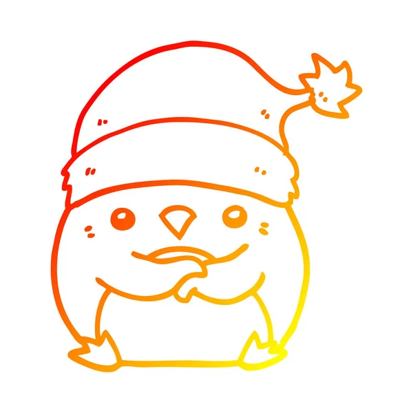 Linha gradiente quente desenho bonito desenho animado pinguim vestindo natal — Vetor de Stock