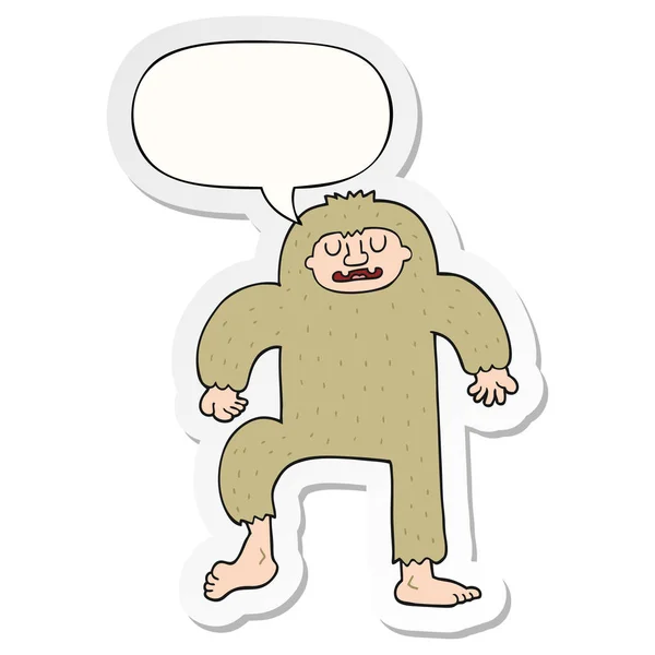 Cartoon bigfoot and speech bubble sticker — Stock Vector