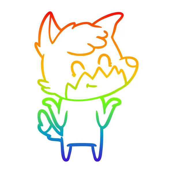 Rainbow gradient line drawing cartoon happy fox — Stock Vector