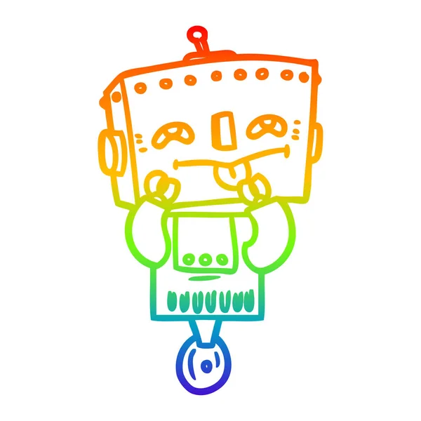 무지개 그라데이션 라인 그리기 만화 로봇 — 스톡 벡터