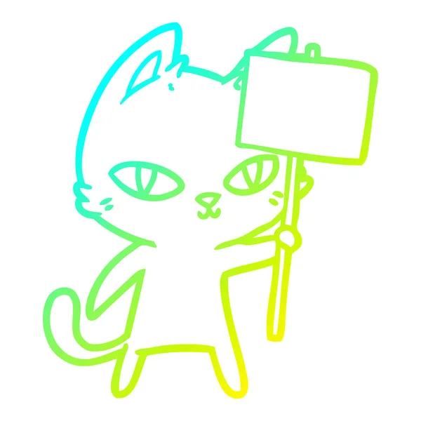 Linha gradiente frio desenho desenho desenho desenho animado gato acenando sinal —  Vetores de Stock
