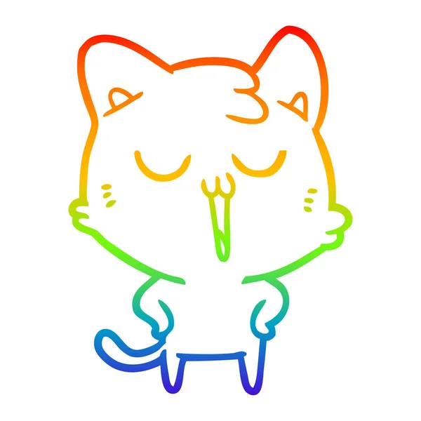 Szivárvány gradiens vonal rajz karikatúra macska énekel — Stock Vector