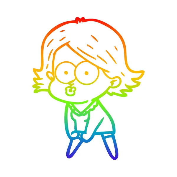 Rainbow gradien line gambar gadis kartun cemberut - Stok Vektor