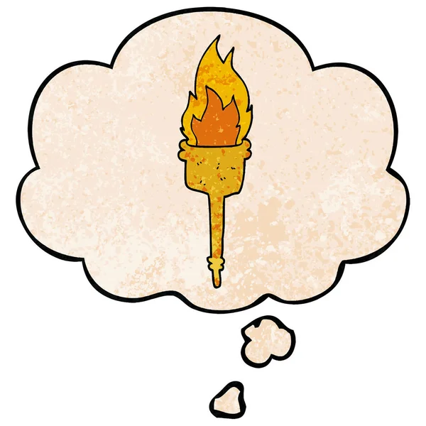 卡通燃烧的火炬和思想泡沫在的纹理拍 — 图库矢量图片