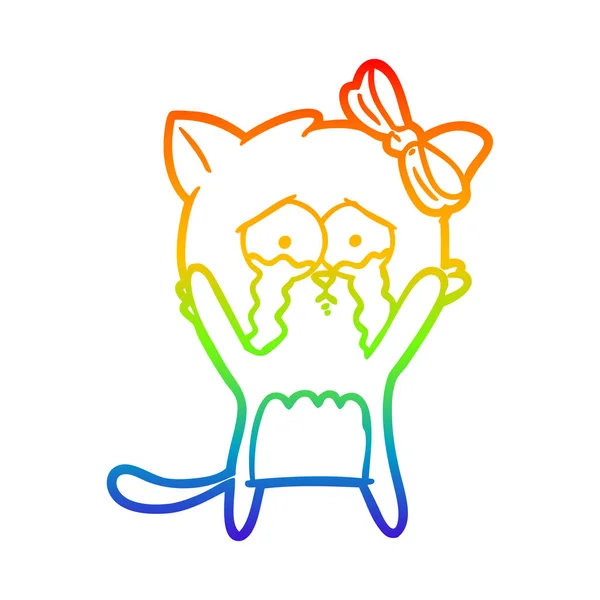 Linea gradiente arcobaleno disegno cartone animato gatto — Vettoriale Stock