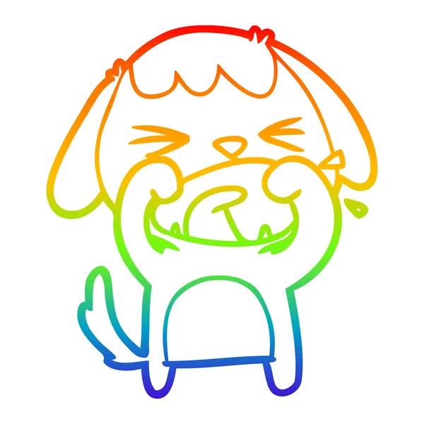 Arco iris gradiente línea dibujo lindo dibujos animados perro ladrando — Vector de stock