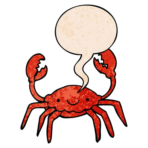 Cartoon crab and speech bubble in retro texture style — Stock Vector