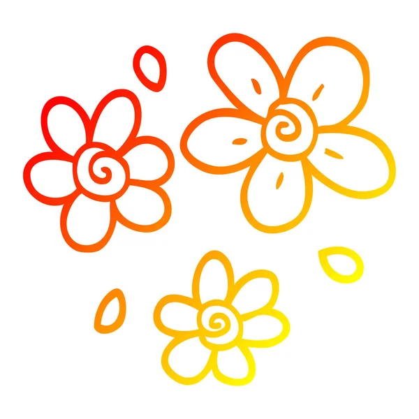 Línea de gradiente caliente dibujo flores de dibujos animados — Vector de stock