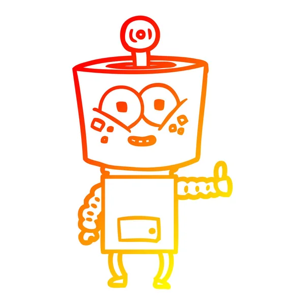 Linha gradiente quente desenho feliz cartoon robô dando polegares para cima — Vetor de Stock