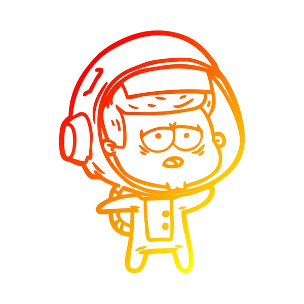 Chaud gradient ligne dessin dessin animé fatigué astronaute — Image vectorielle