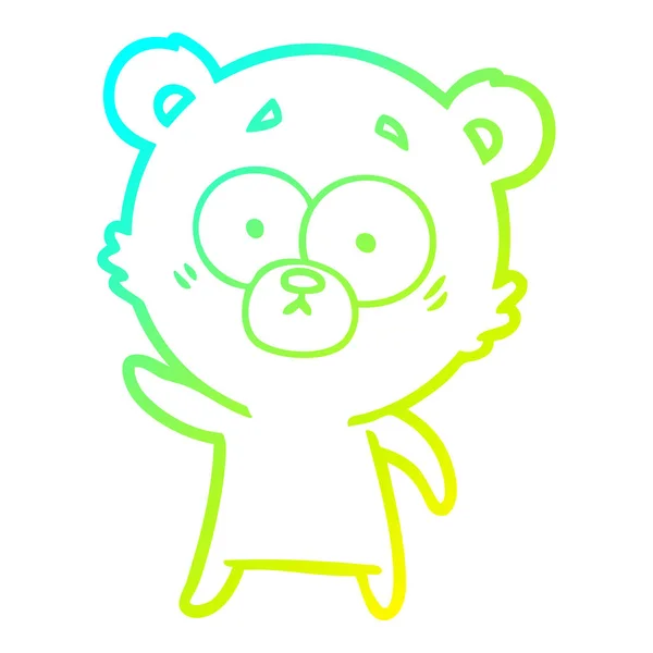 Linea di gradiente freddo disegno preoccupato orso cartone animato — Vettoriale Stock