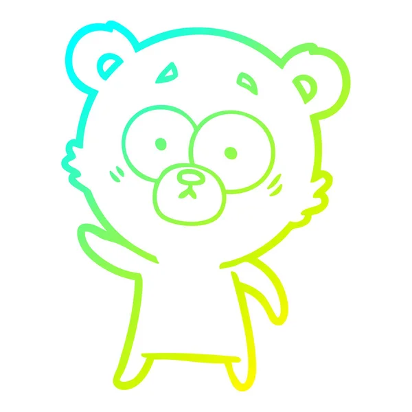 Cold gradient line drawing worried bear cartoon — стоковый вектор