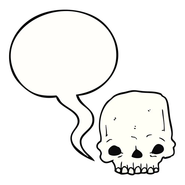 Cartoon Spooky schedel en toespraak bubble — Stockvector